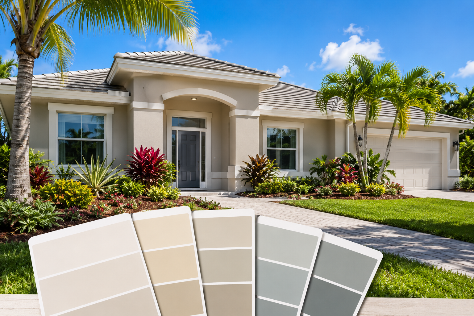 Exterior Florida home with paint color samples showing how to choose the right paint color for a Brevard County home.